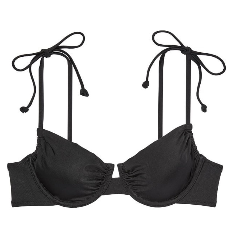 Victoria's Secret Black Underwire 32DD Tie-Shoulder Bikini Top